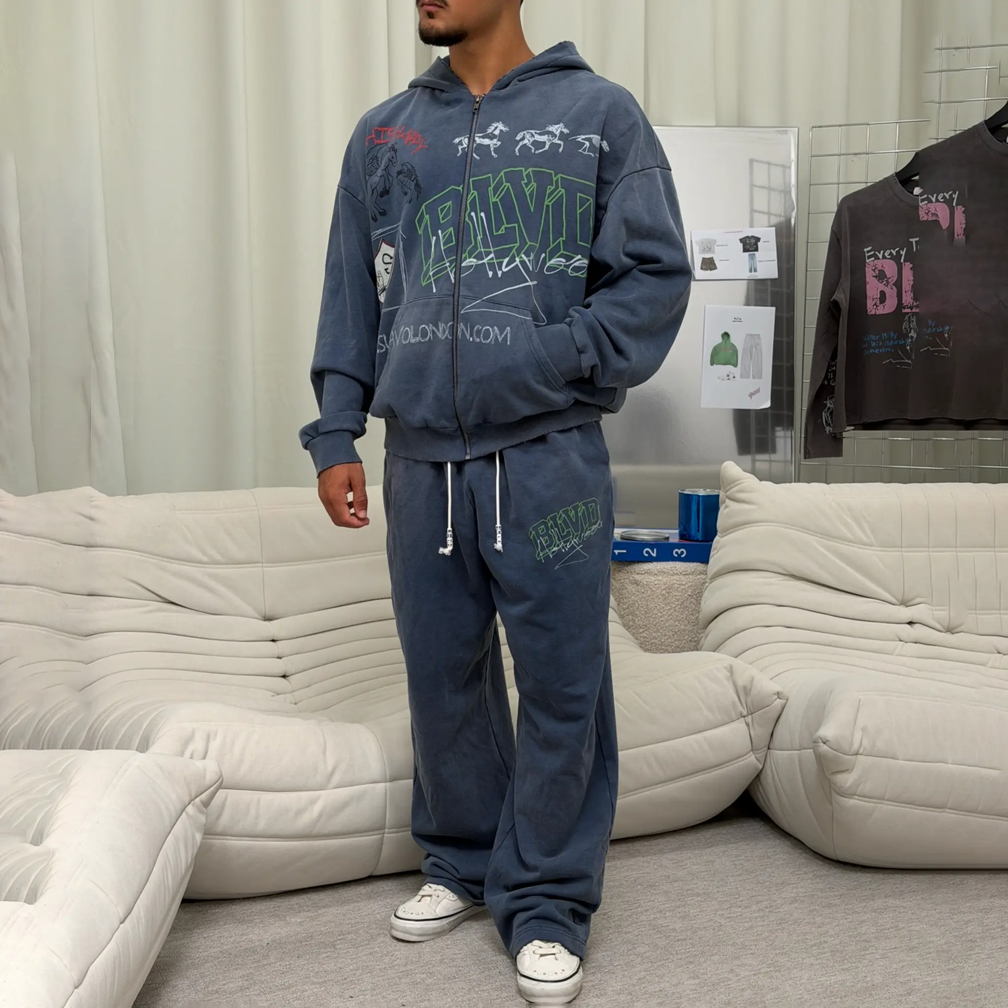 Suavo London Salt Lake Washed Blue Hoodie